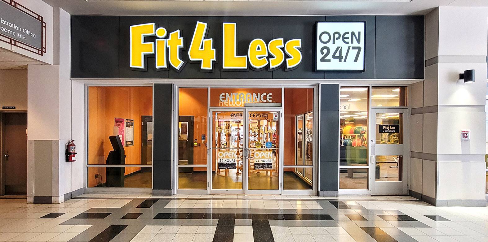Exterior of a 24/7 Fit4Less Gym